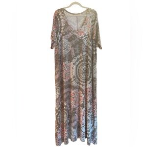 Belle By Kim Gravel Tie-Dye Maxi Dress With Side Slit. Size 2X
